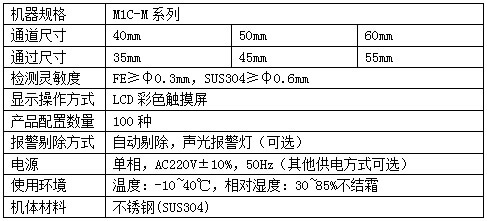 藥片膠囊金屬檢測機(jī)技術(shù)參數(shù)